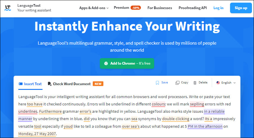 LanguageTool 홈페이지 첫 화면