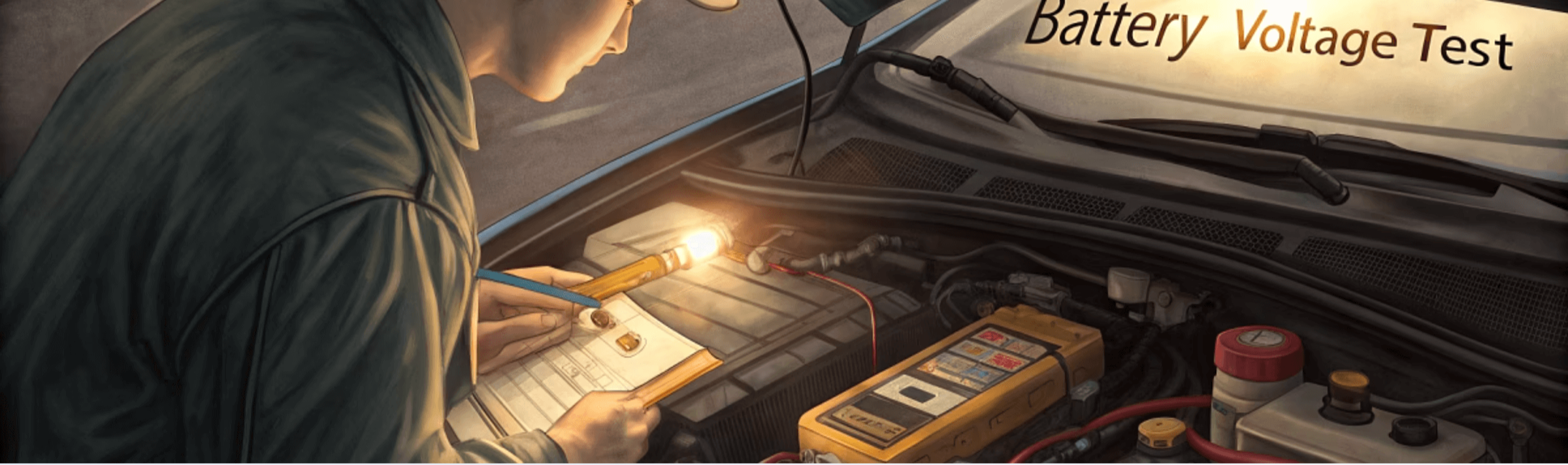 정비사가 배터리를 체크하고 있는 이미지