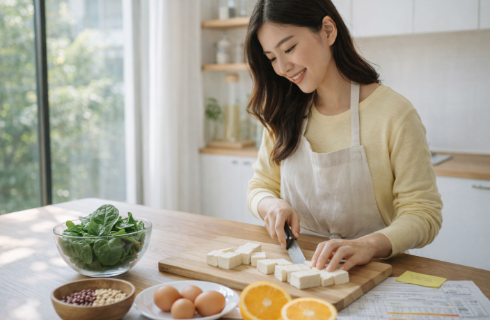건강한 식단을 준비하는 여성