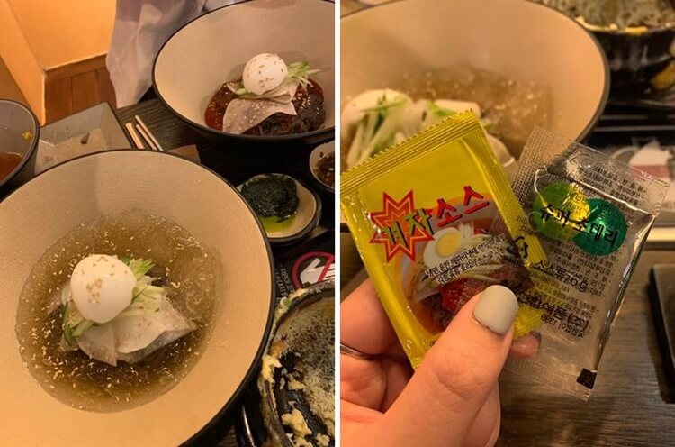 물냉, 비냉과 소스