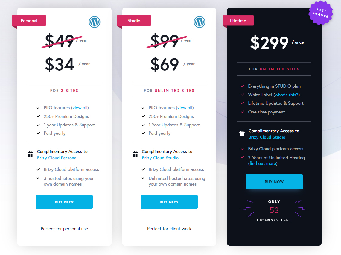 워드프레스 Brizy 페이지 빌더 세일(한시적 할인)