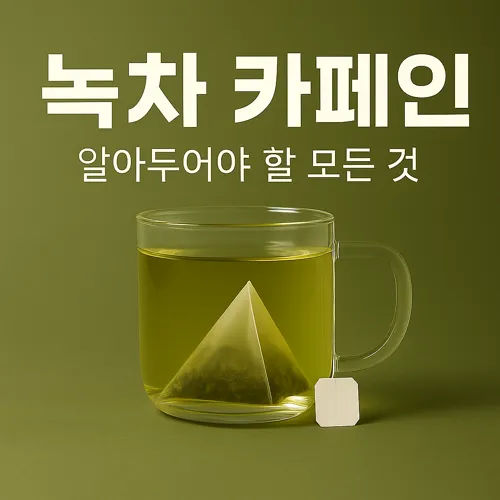 녹차 티백과 유리컵 차