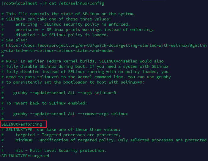 RHEL9 /etc/selinux/config 파일 내용