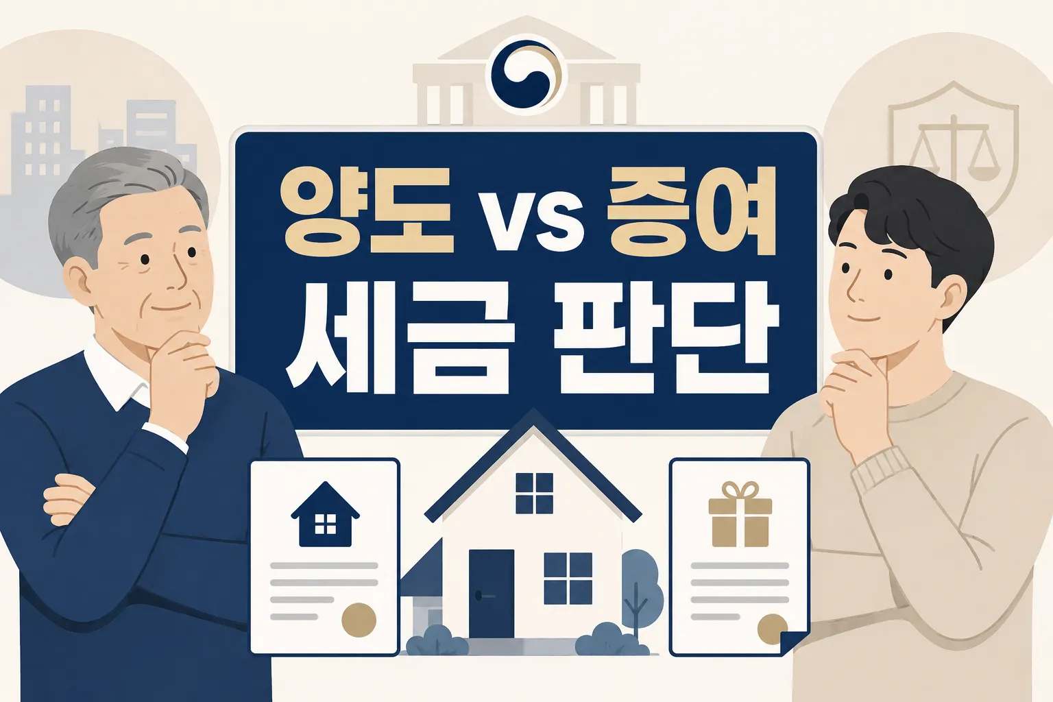 양도소득세 vs 증여세 2025년 기준 선택을 시작할 때 부모와 자녀 간 부동산 이전의 큰 판단 흐름을 보여주는 썸네일 이미지