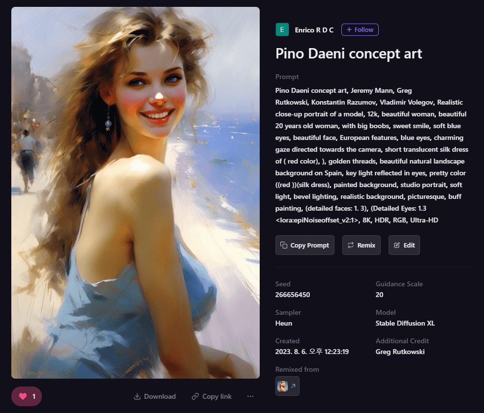 Playground AI 그림 - 밝게 웃는 미녀