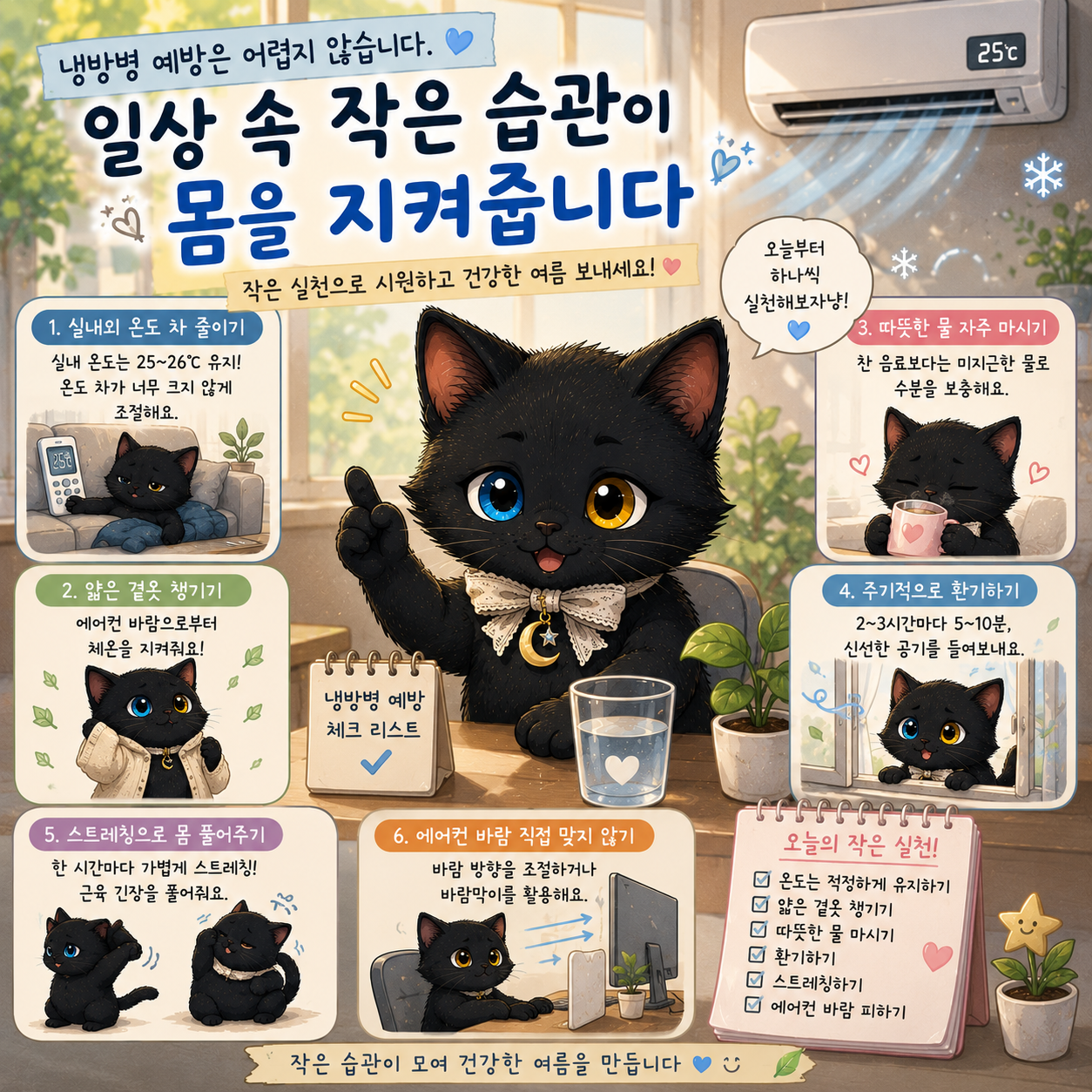 냉방병 예방은 어렵지 않습니다. 일상 속 작은 습관이 몸을 지켜줍니다