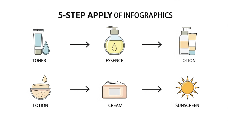 토너 &rarr; 에센스 &rarr; 로션 &rarr; 크림 &rarr; 선크림