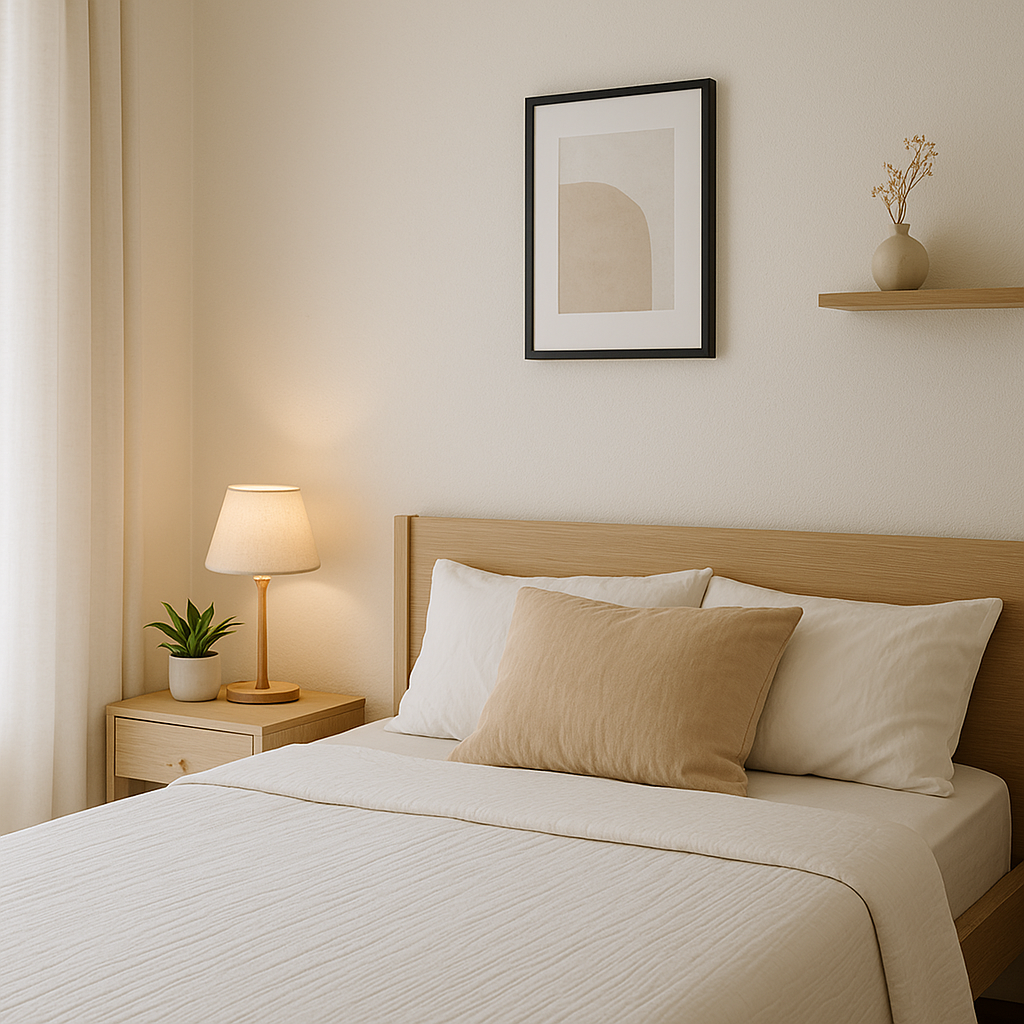 침실 풍수에 맞춘 안정감 있는 공간 구성.