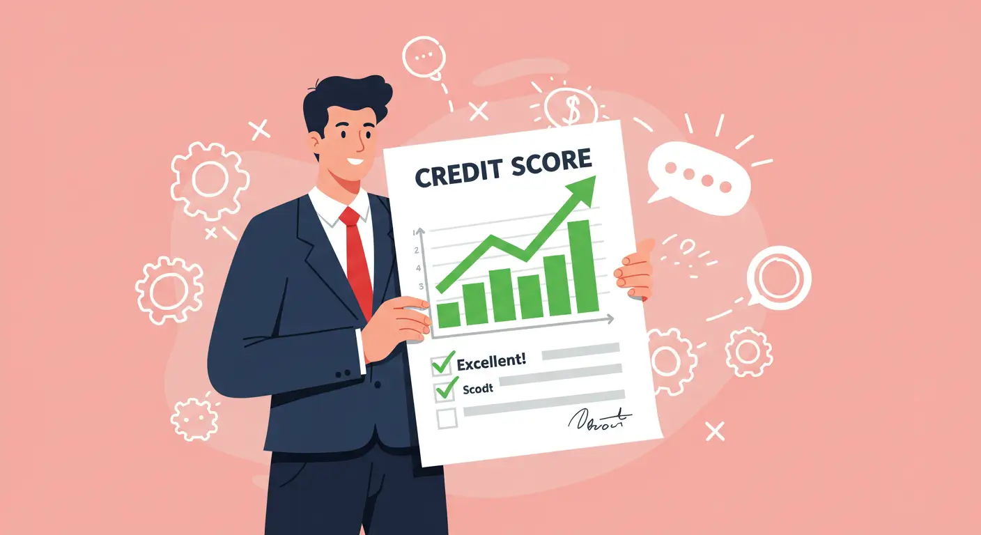 자신의 높은 신용점수 성적표를 확인하고 만족해하는 사회초년생