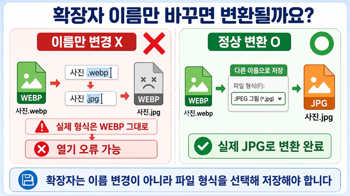 WEBP 확장자 변경과 올바른 JPG 변환 비교