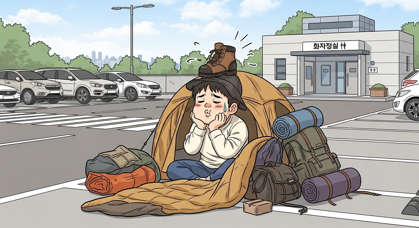 서툰 초보 캠퍼가 편안한 차박지에서 안도하는 모습