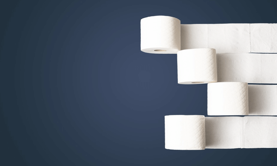 항문이 가려운 이유가 될 수 있는 배변 후 뒷처리에 도움이 되는 두루마리 화장지 네개가 높여 있다