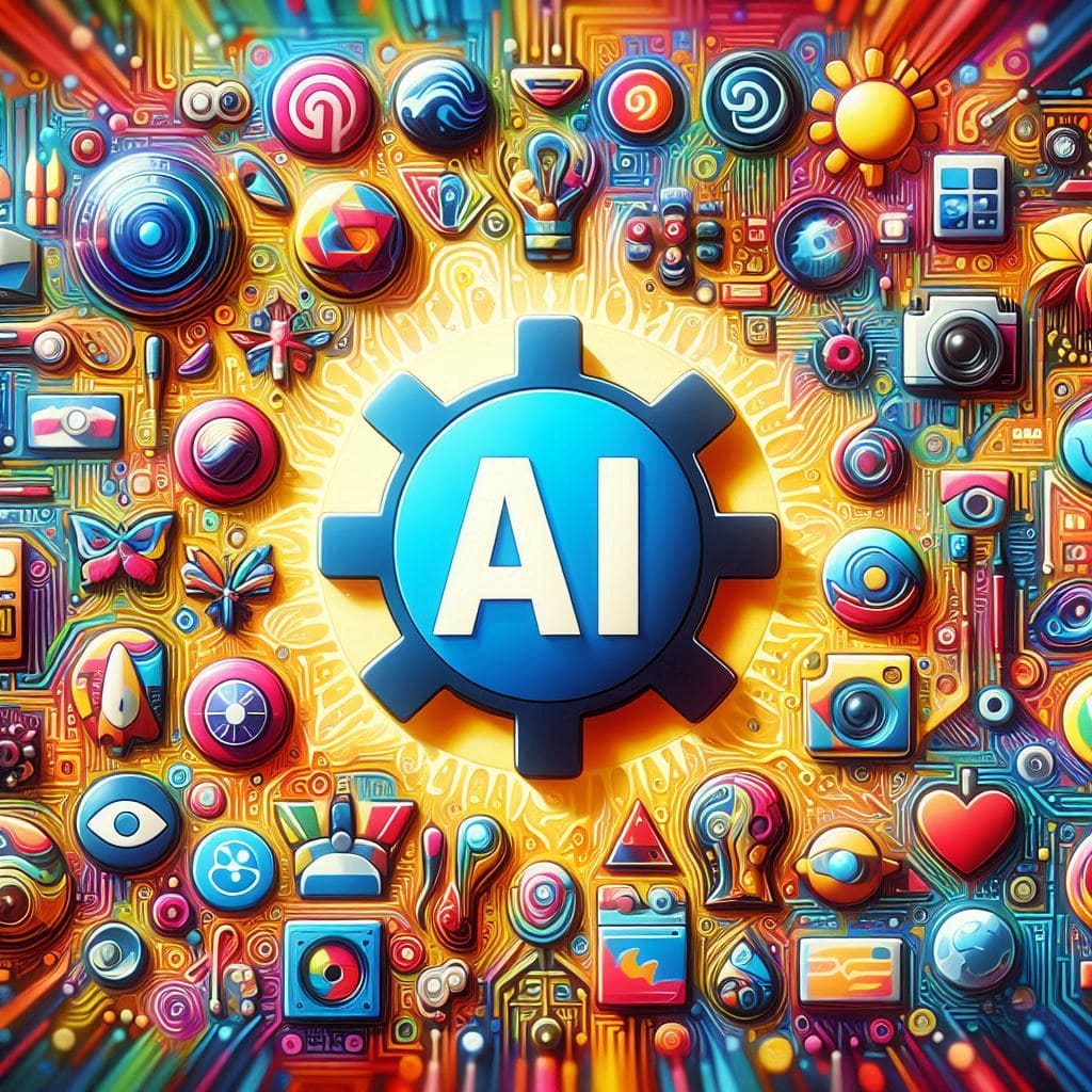 생성형 AI 도구를 기계 부품으로 표현한 AI 생성 이미지