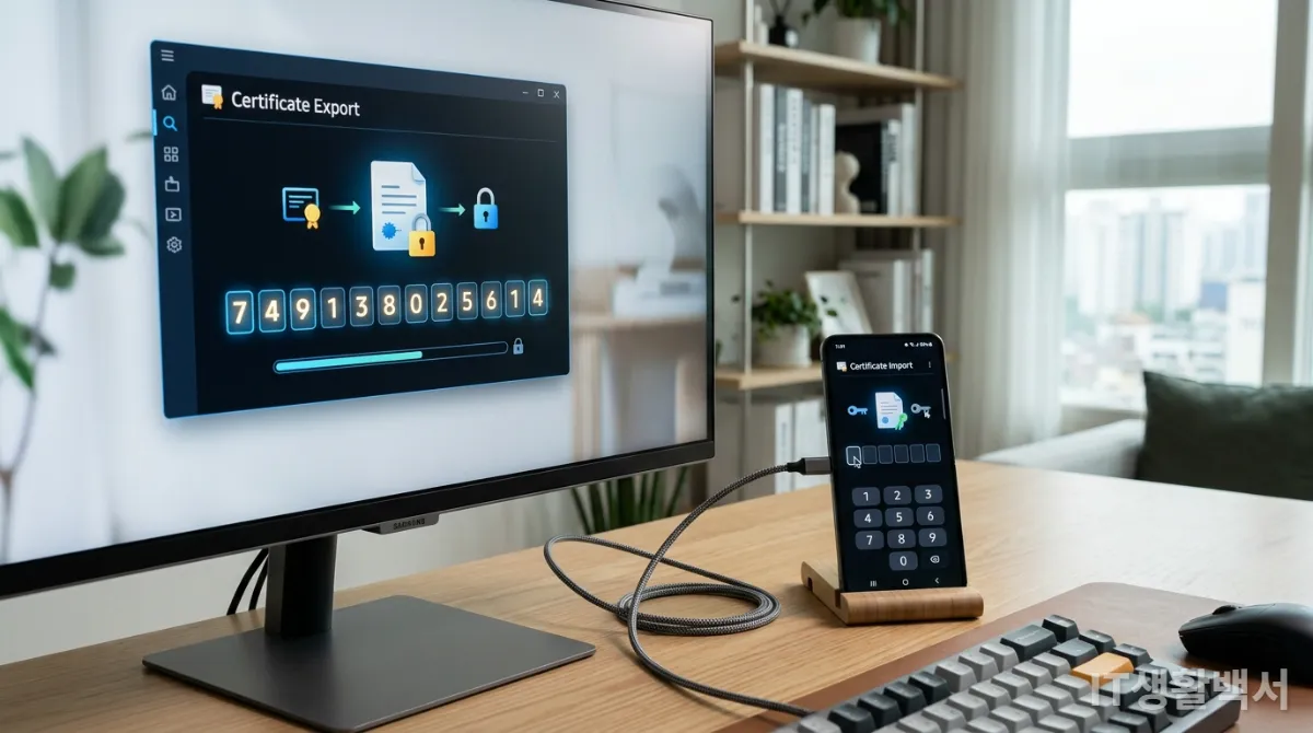 PC에서 스마트폰으로 공동인증서를 복사하기 위해 인증번호를 입력하는 화면