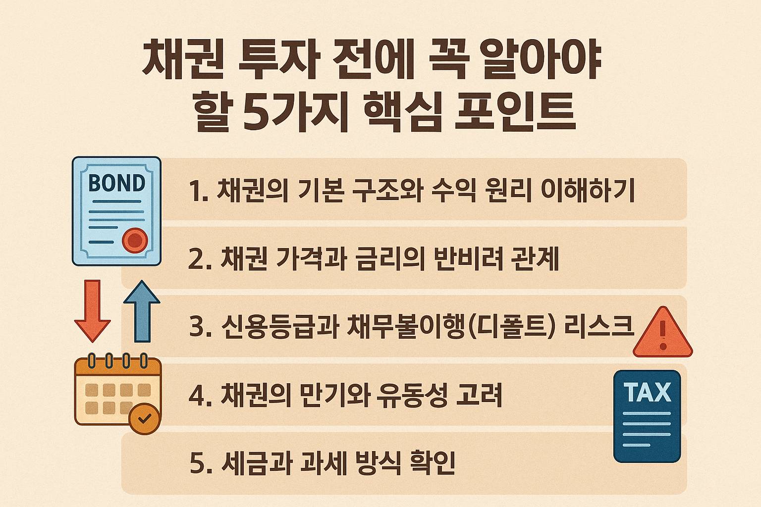 채권 투자 전에 꼭 알아야 할 5가지 핵심 포인트 표시 그림