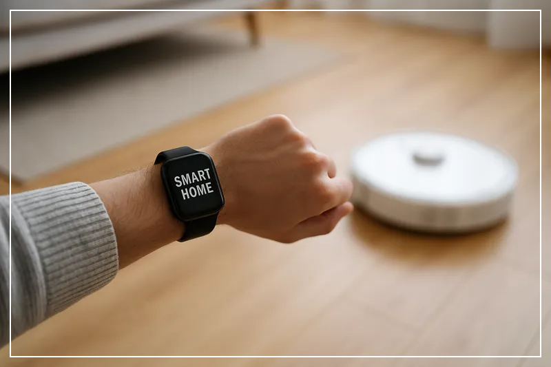 스마트워치를 통해 로봇청소기를 제어하는 장면