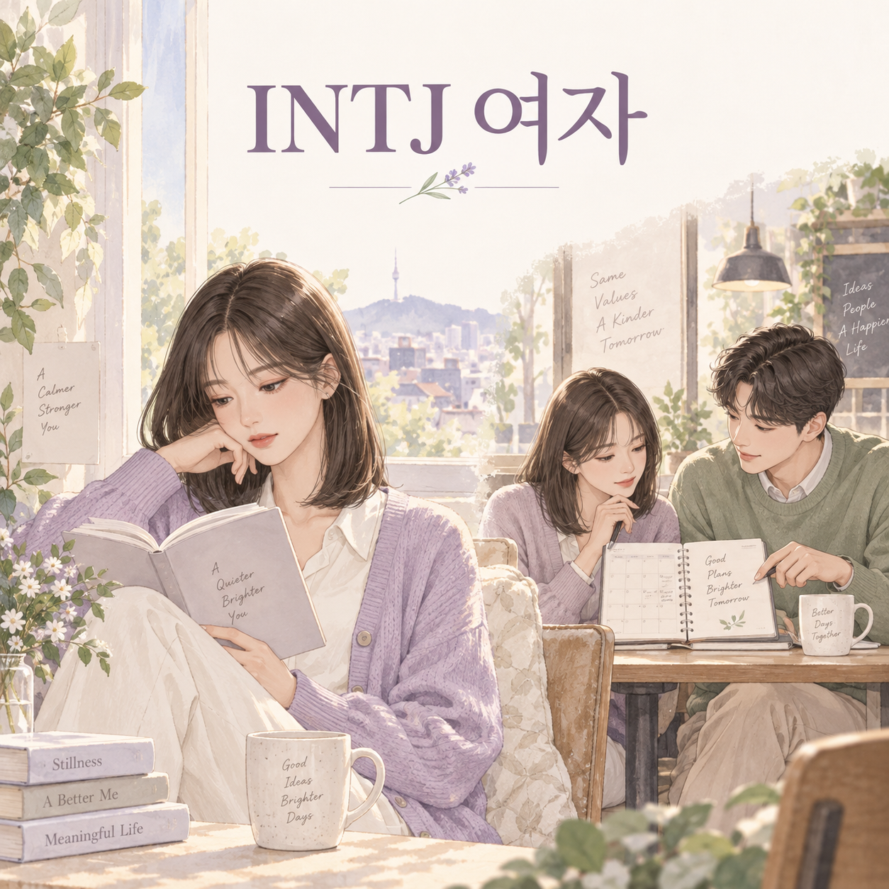 INTJ 여자 지우가 혼자 책을 읽고 도윤과 함께 일정을 조율하는 모습