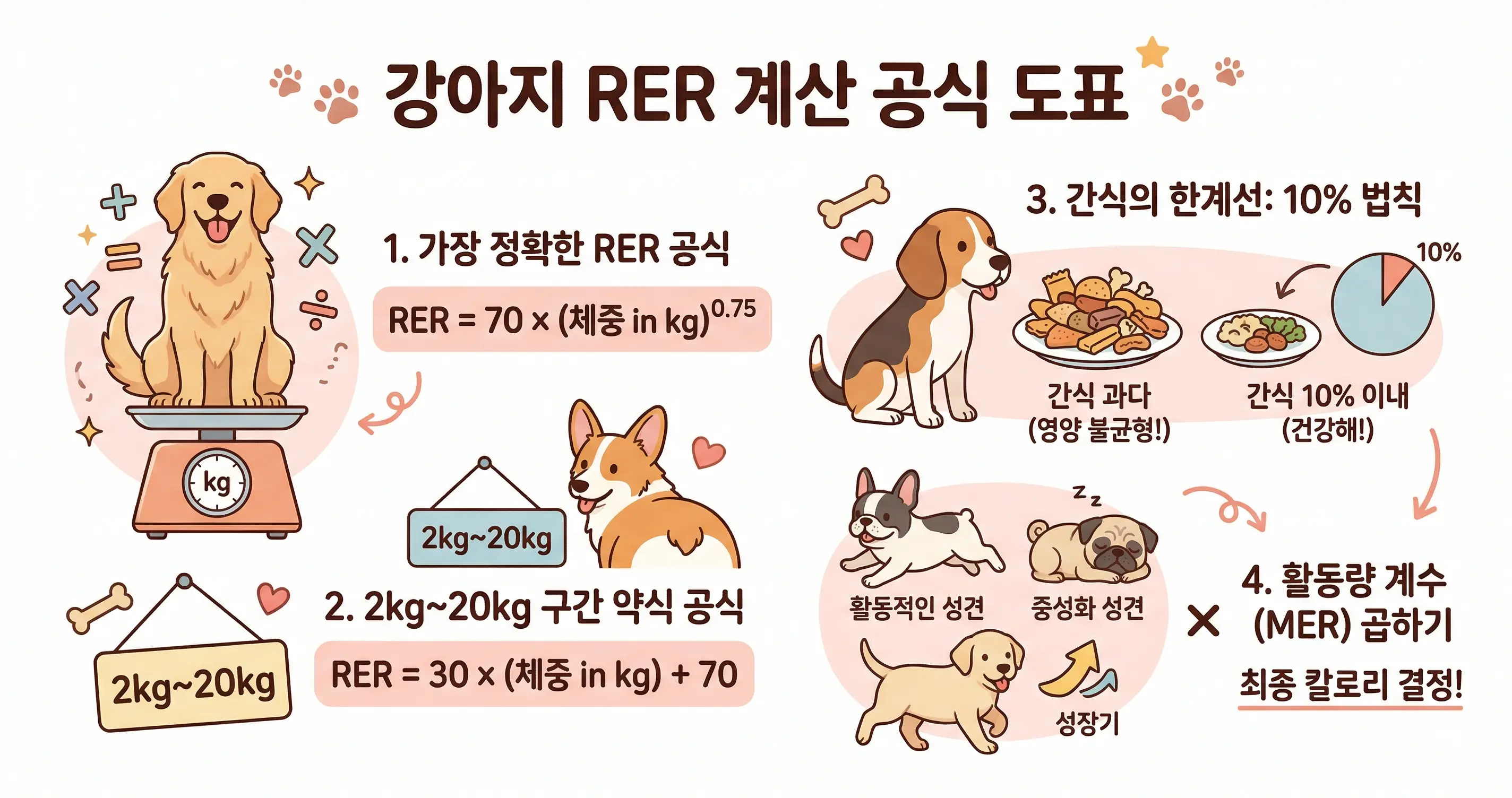 강아지 기초 에너지 요구량 RER 계산 공식 도표