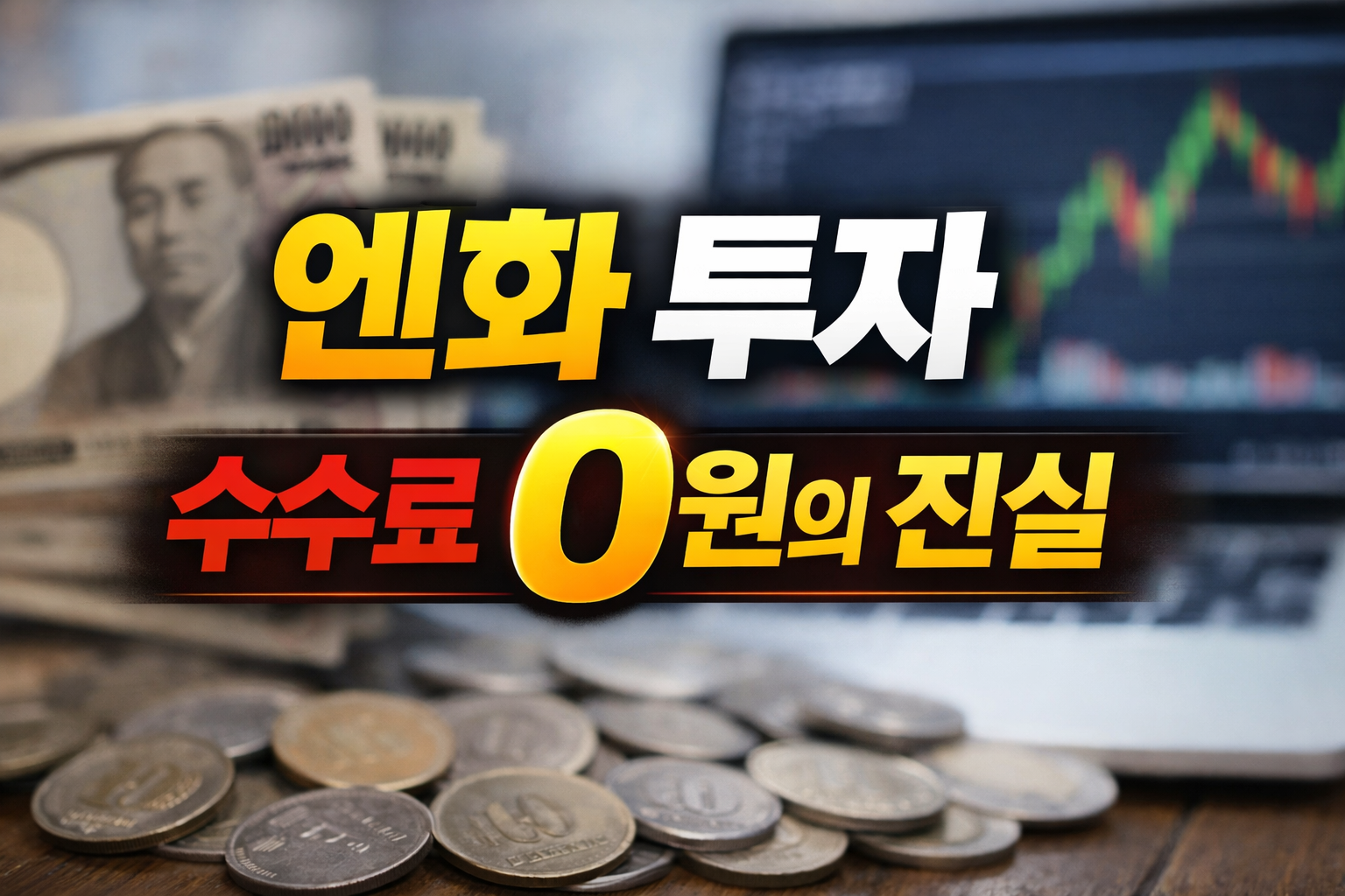 엔화 투자 수수료 0원의 진실을 설명하는 이미지, 엔저 상황에서 환전 스프레드와 실제 환전 비용 구조를 시각적으로 표현