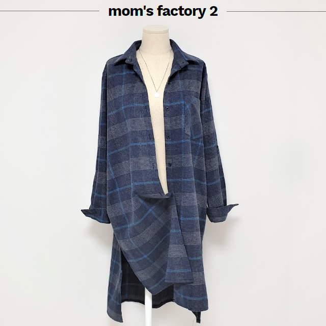 기모 트임 체크 루즈핏 롱 셔츠 남방