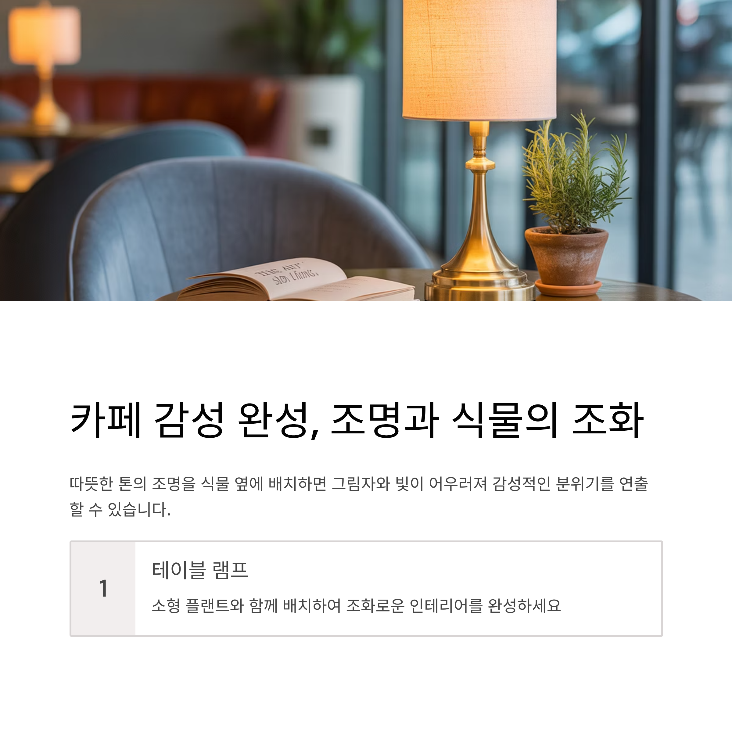 카페 감성 조명과 식물의 조화