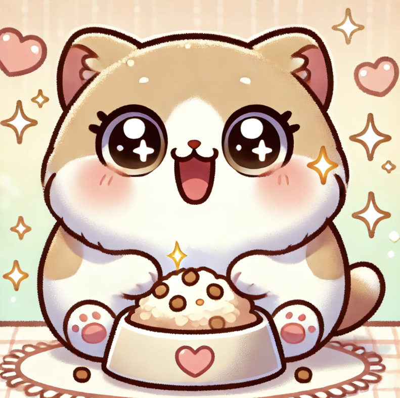 밥 먹는 고양이의 모습을 표현한 사진