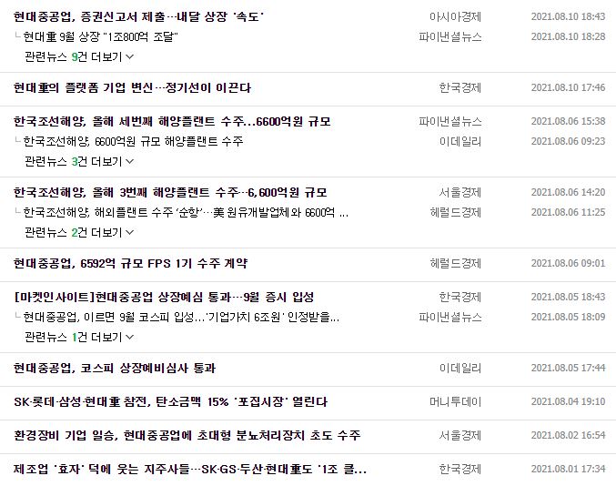 한국조선해양 뉴스, 공시