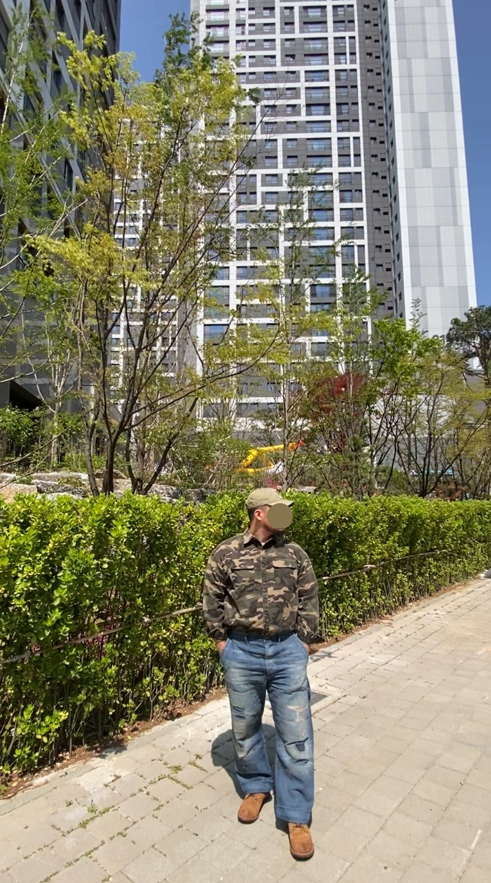 데일리룩(2025. 4. 26.)더블알엘 가먼트 다잉 트윌 볼캡, 테이크이지 카모셔켓 카모셔츠 카모자켓, 폴로랄프로렌 패치 빈티지 디스트레스드진, 레드윙 아이언레인저 호손뮬스키너