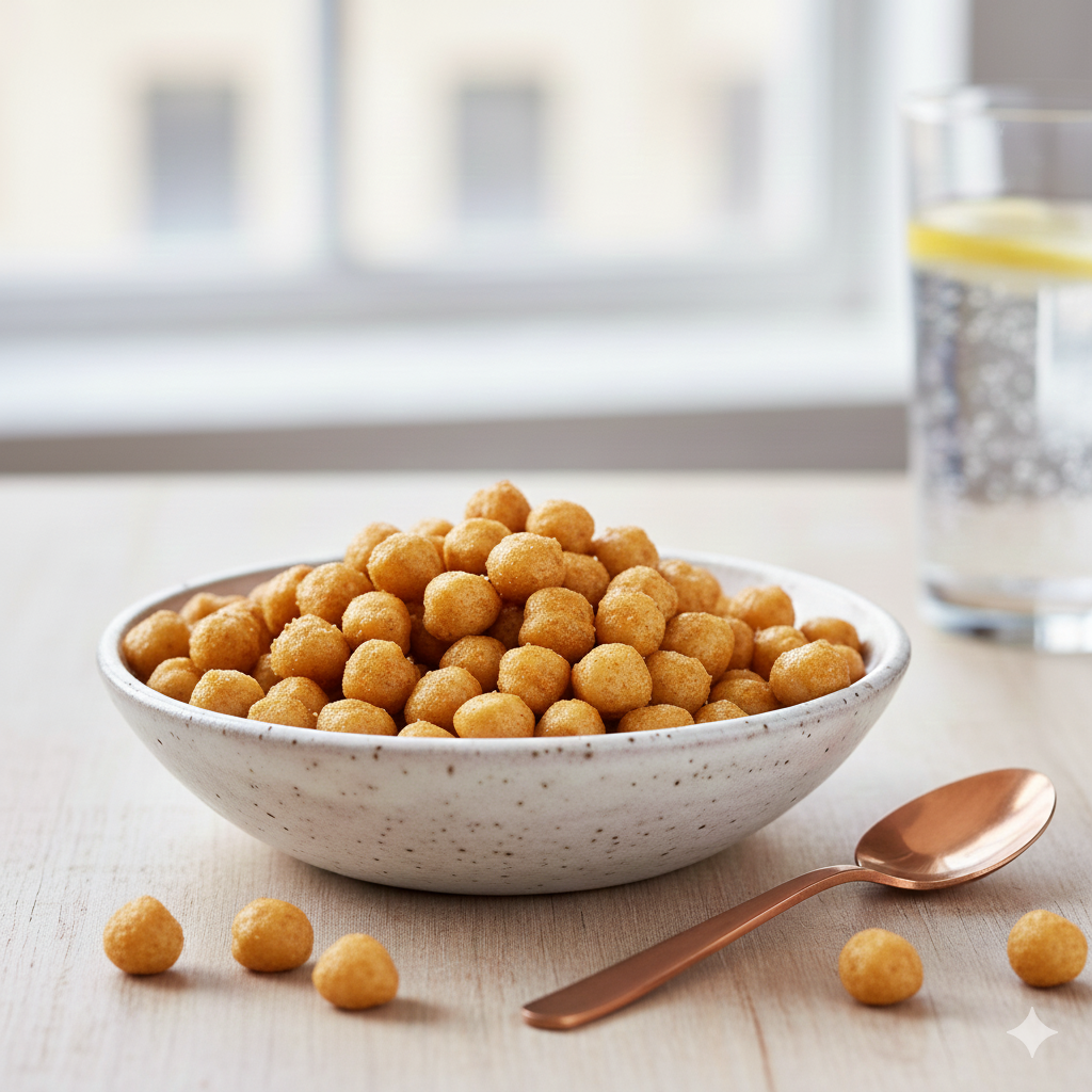 시나몬 가루나 소금을 살짝 뿌려 풍미를 더한 먹음직스러운 볶은 병아리콩