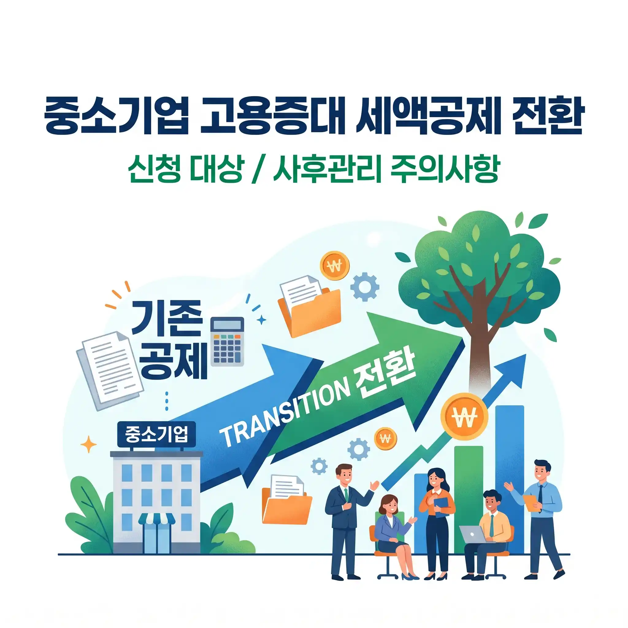 중소기업 고용증대 세액공제 전환 및 신청 대상 사후관리 주의사항을 설명하는 블로그 썸네일 이미지