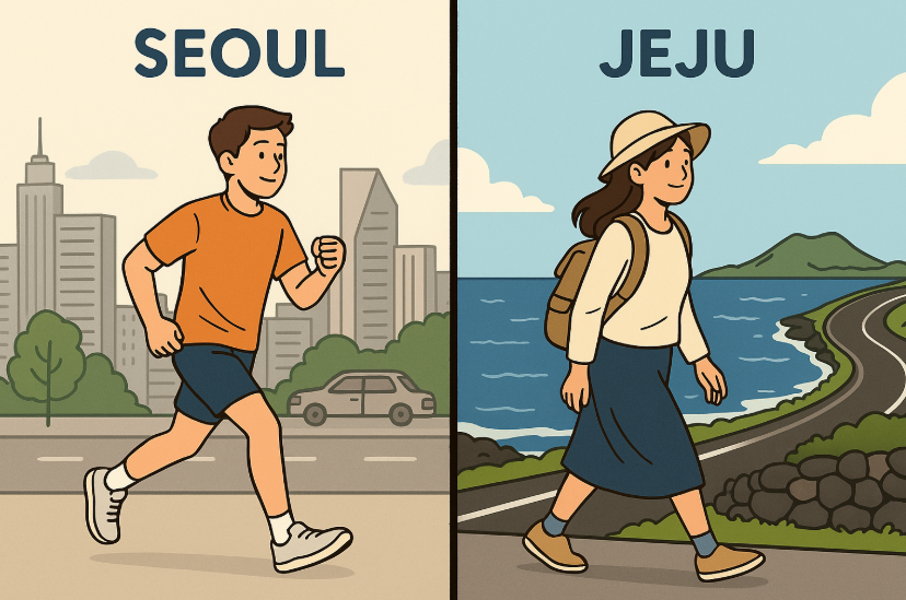 복잡한 도시 서울과 자연이 함께하는 제주의 루틴비교
