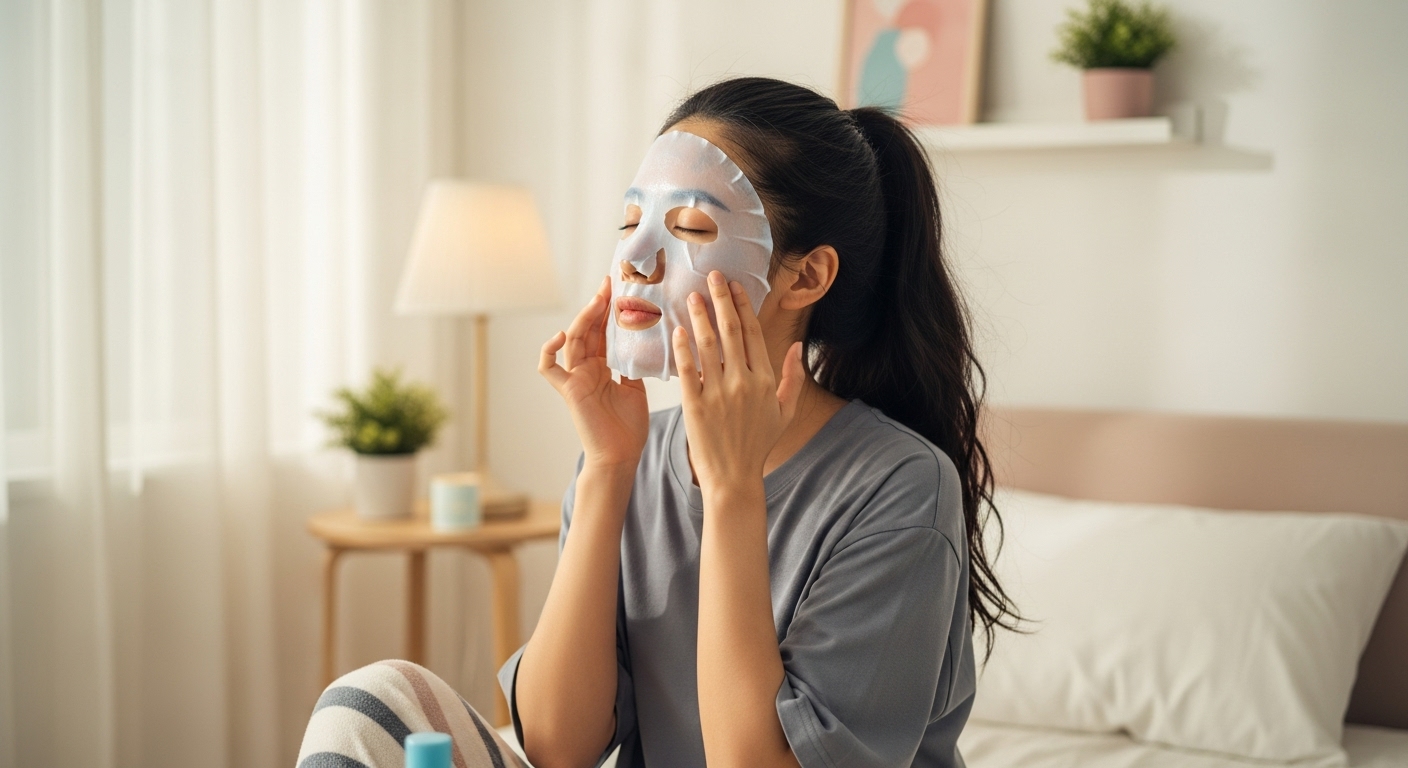 시트팩을 하는 여성