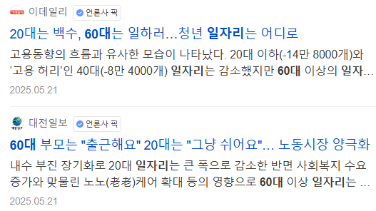 60대 일자리, 관련 기사들