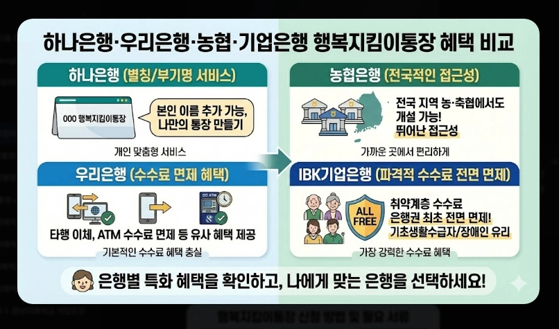 행복지킴이통장 개설 가능 은행 11곳 비교 2026년 변경사항 및 추천 은행 가이드