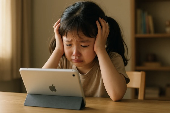 iPad로 공부하다 화내고 짜증내는 아이