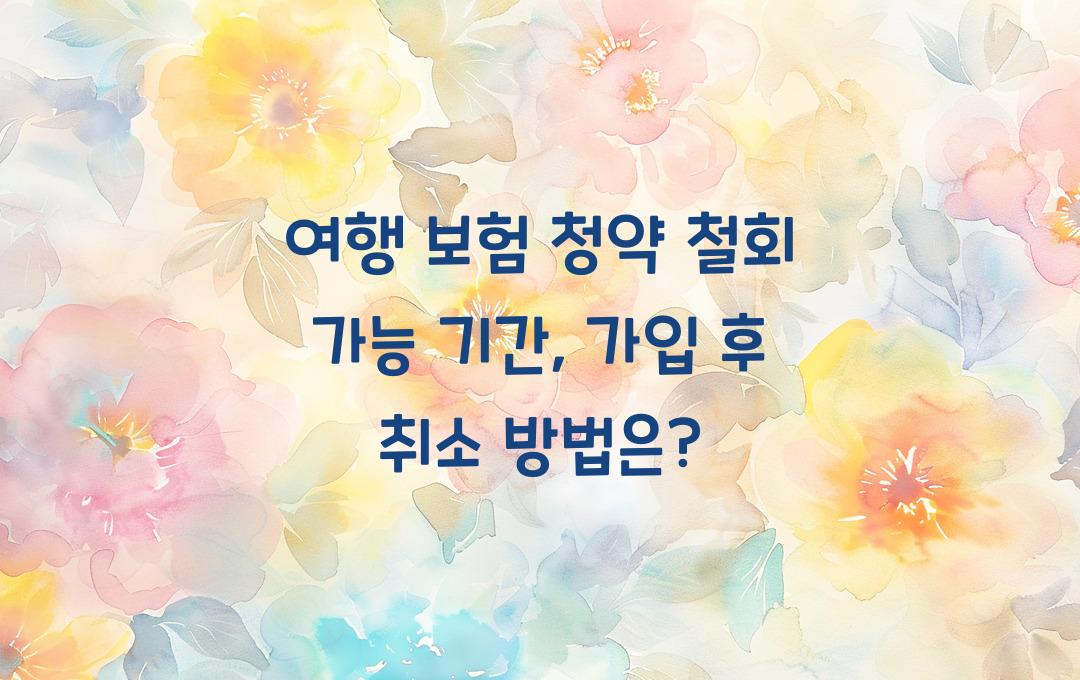 여행 보험 청약 철회 가능 기간 – 가입 후 취소 가능한가?