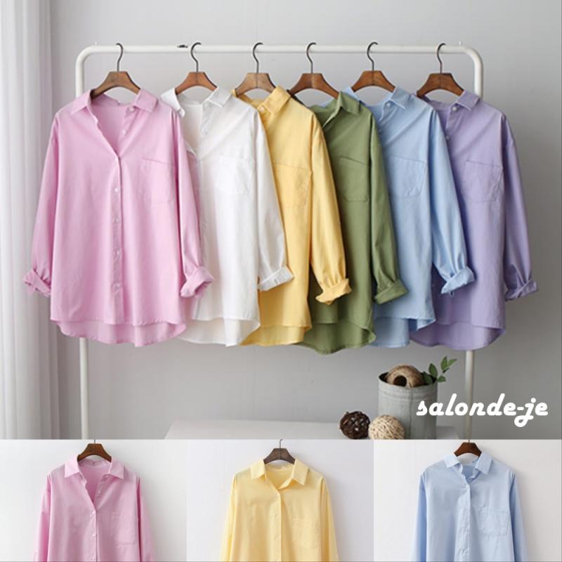여성 가을 긴팔 블라우스 파스텔 롱 면남방 핑크 화이트 셔츠