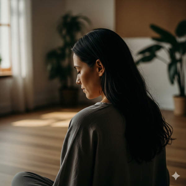 조용한 공간에서 눈을 감고 있는 사람의 뒷모습/gemini