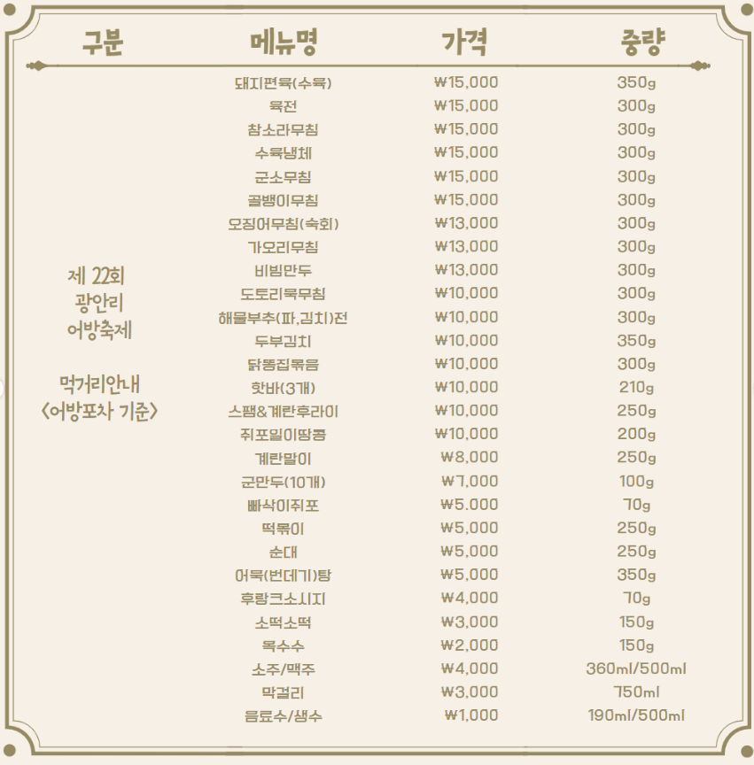 광안리어방축제 어방포차 싱싱 활어장터 위치 및 메뉴