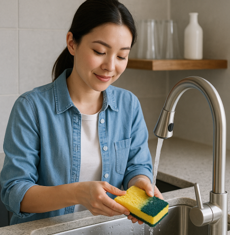 수세미 깨끗하게 관리하는 모습