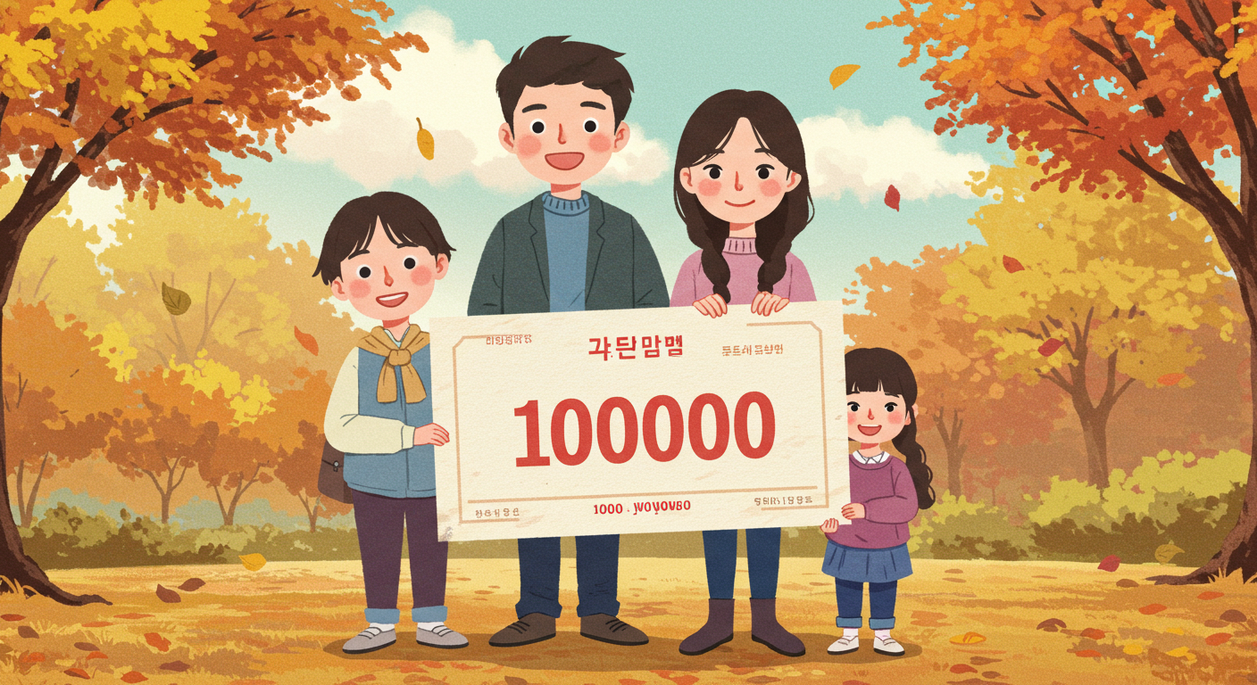 소비쿠폰을 들고 기뻐하는 한국 가족 모습