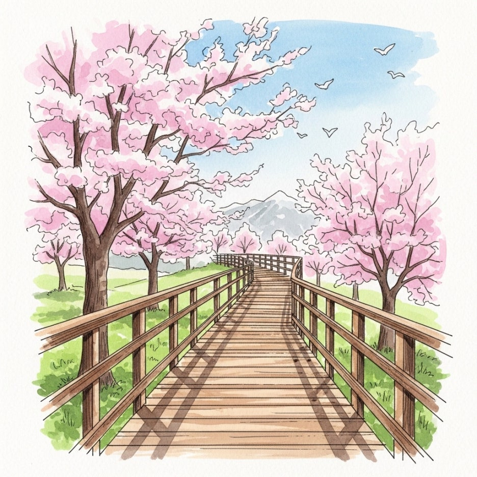 벚꽃 나무 사이로 이어진 고요한 산책로