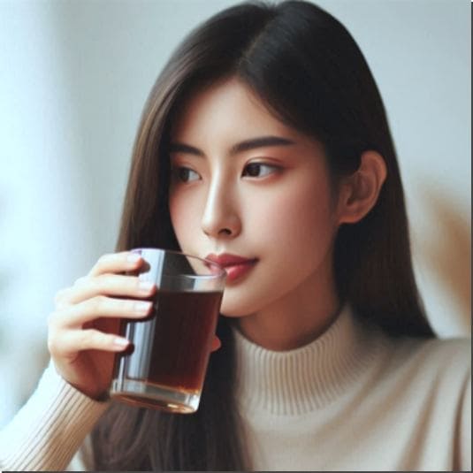 망개 뿌리 달인 물 마시는 여성