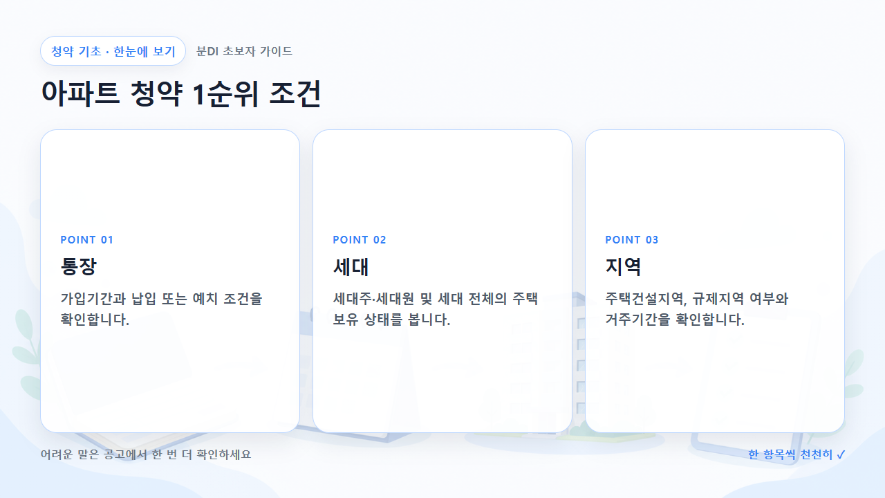 아파트 청약 1순위 조건 핵심을 세 칸으로 정리한 한눈에 보기
