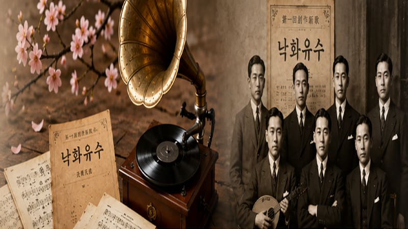 <img src="nakhwayusu-history.jpg" alt="낙화유수 역사와 한국 최초 창작 대중가요">