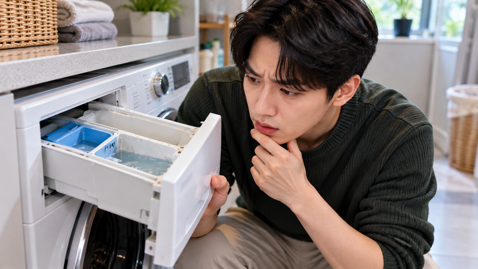 세탁기 세제통 물고임, 세탁 후 남는 이유