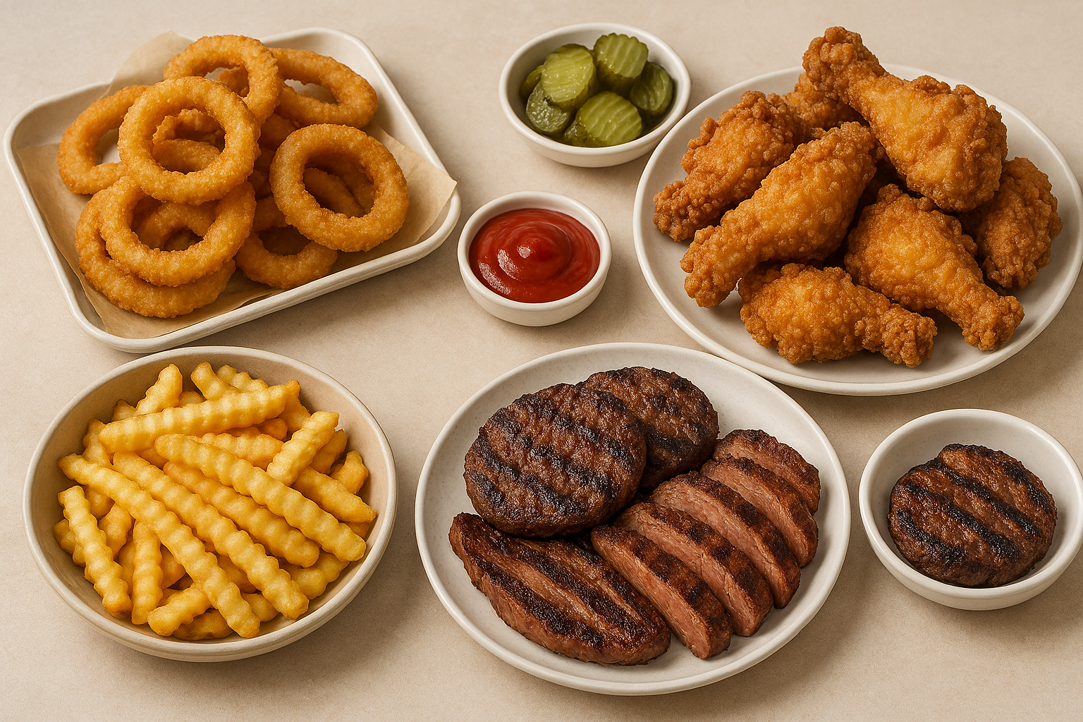 튀김과 고기 위주의 식단 이미지