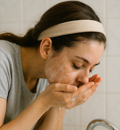세수를 하는 여성 사진