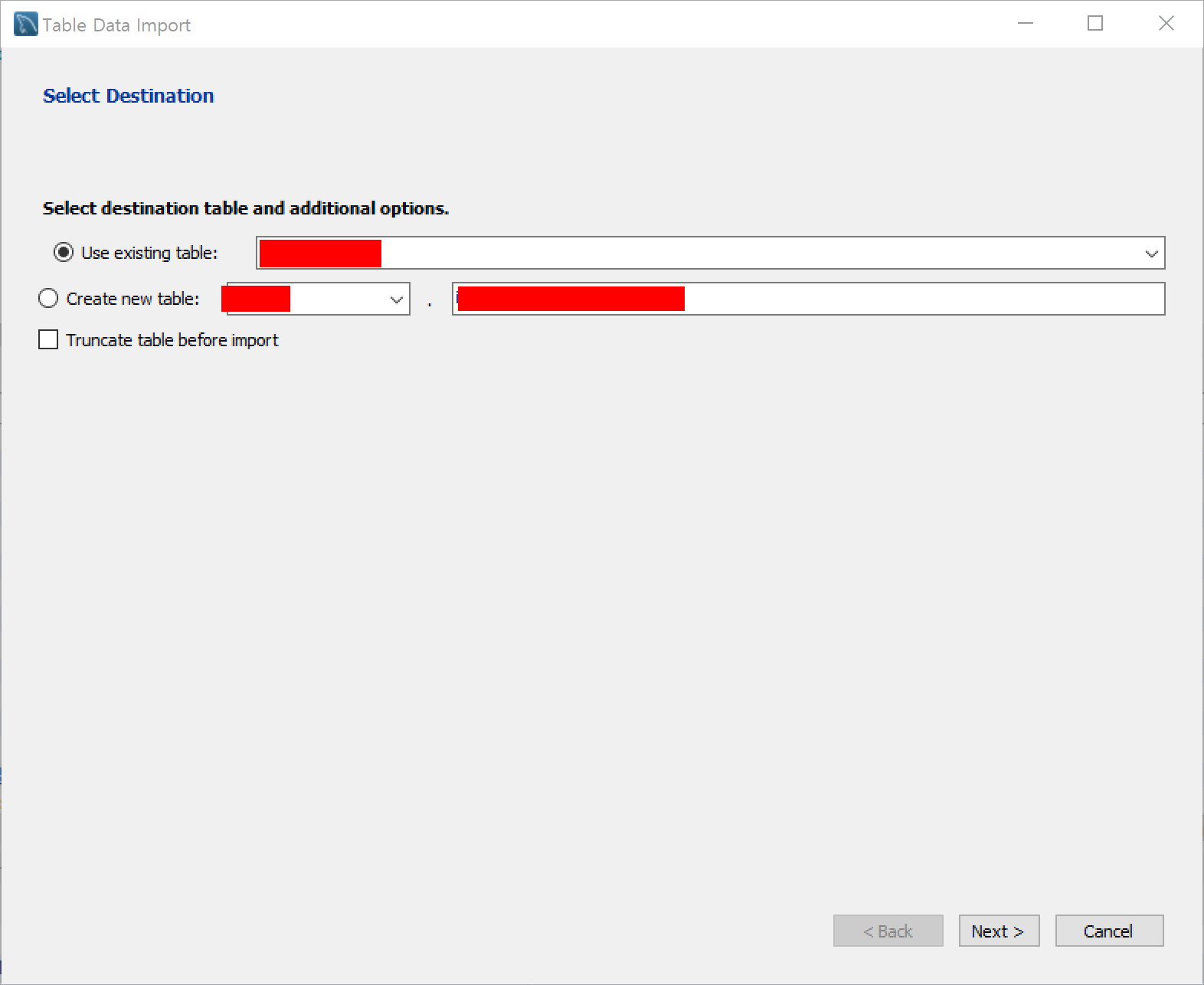 테이블 종류 선택창