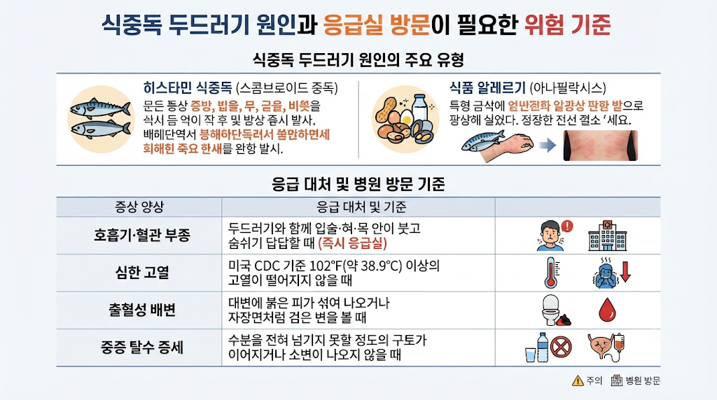 식중독 두드러기 원인과 응급실 방문이 필요한 위험 기준